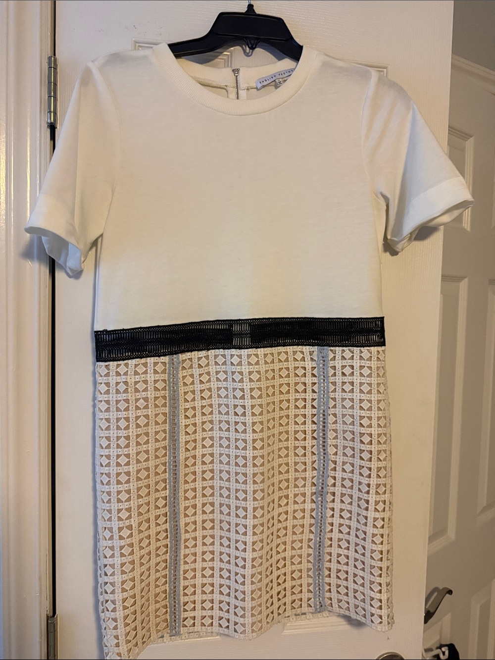 English Factory Cream Dress with Black Waist Lace